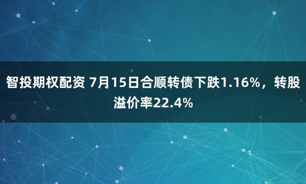 智投期权配资 7月15日合顺转债下跌1.16%,转股溢价率22.4%