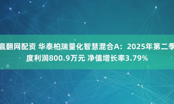 赢翻网配资 华泰柏瑞量化智慧混合A：2025年第二季度利润800.9万元 净值增长率3.79%